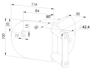 Edelstahl Geländerpfosten ECKE OUT Eckpfosten 90 Grad Ø42,4 Bauhöhe 1000mm mit 4x Glasklemmen 63x45mm vorgesetzt Geländer V2A